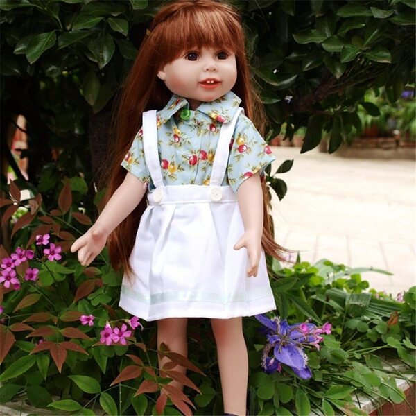 Kleid für 46-cm-Puppen – weißes Schürzenkleid und Bluse mit Beerenaufdruck