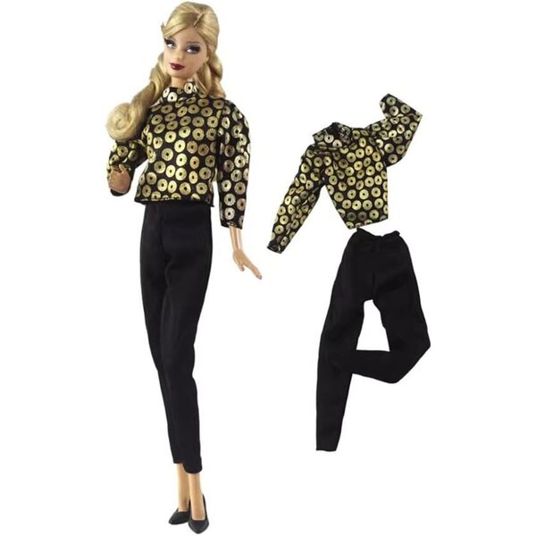 Completo Casual Bambola 30 cm con Top e Pantaloni a Cerchi Dorati Uteruik