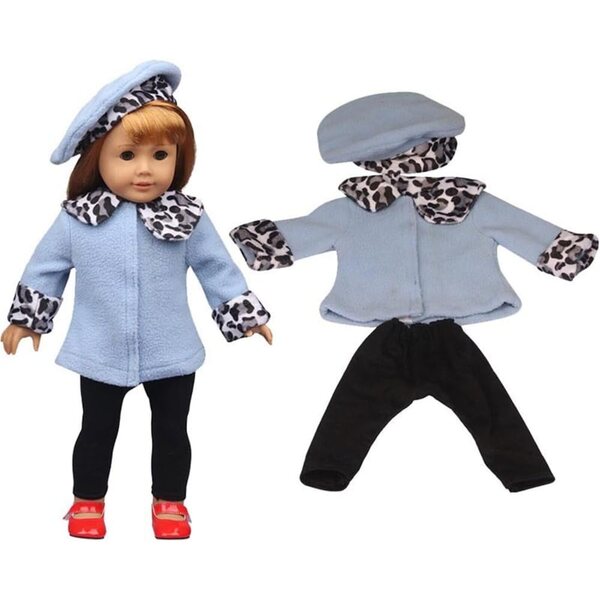 Kleidung für amerikanische Puppen 46 cm: Blauer Mantel, Hose und Hut ohne Visier