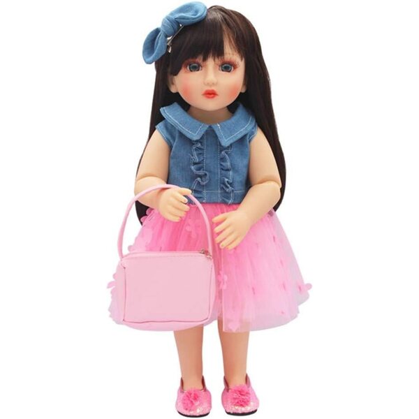 Lässiges Spitzenkleid für 46 cm große Puppen mit Handtasche, Schuhen und Schleifenstirnband