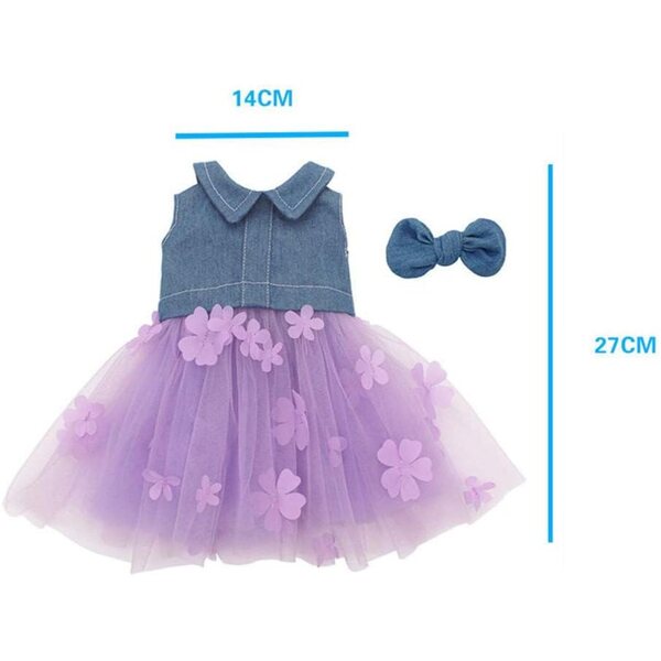 Lässiges Spitzenkleid für 46 cm große Puppen mit Handtasche, Schuhen und Schleifenstirnband