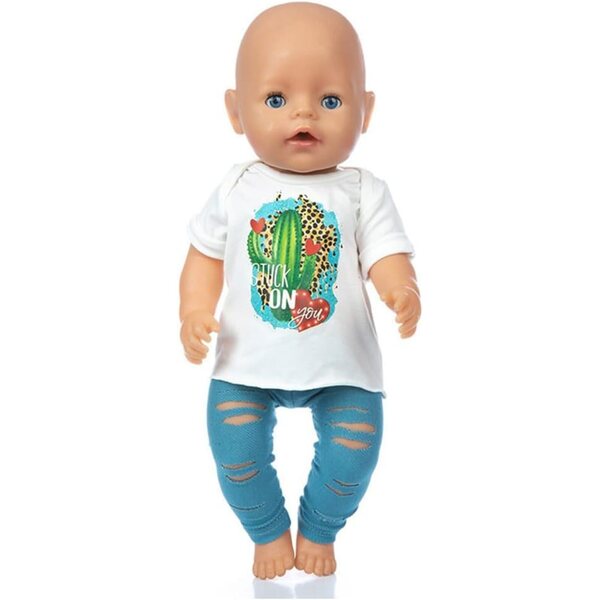 18-Zoll-Puppenkleidung – Uteruik-T-Shirt und zerrissene Hose