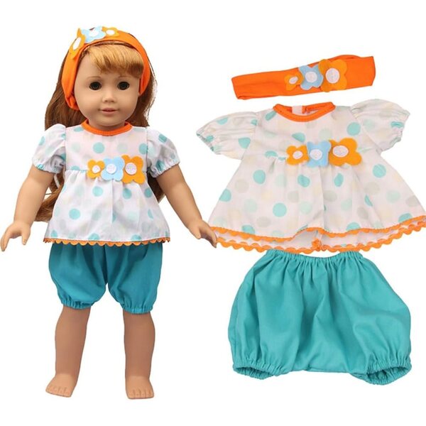 Freizeitkleidung für amerikanische Puppen 46 cm – T-Shirt, Shorts und Stirnband Uteruik