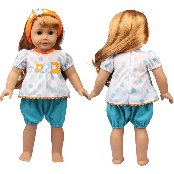 Freizeitkleidung für amerikanische Puppen 46 cm – T-Shirt, Shorts und Stirnband Uteruik