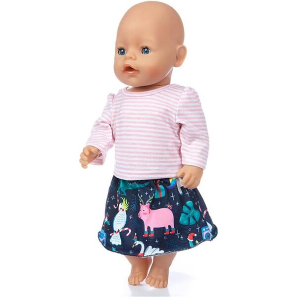 Modische Kleidung für 46-cm-Puppen: gestreiftes Langarm-T-Shirt und Rock