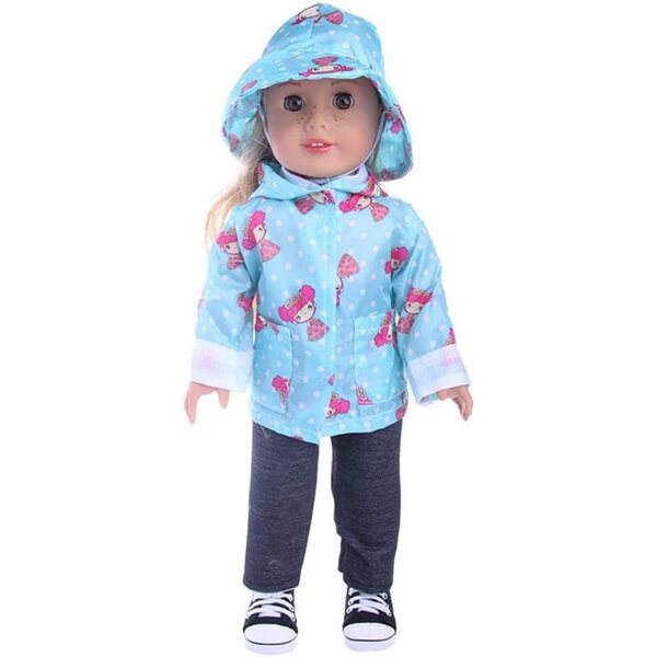Impermeabile completo casual per bambola 46 cm con cappotto, pantaloni e cappello