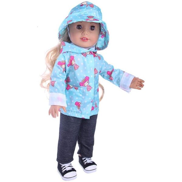 Impermeabile completo casual per bambola 46 cm con cappotto, pantaloni e cappello