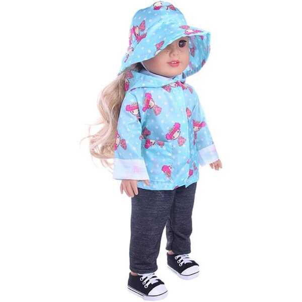 Impermeabile completo casual per bambola 46 cm con cappotto, pantaloni e cappello