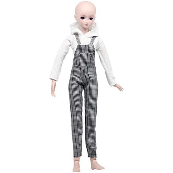 Felpa con Cappuccio e Salopette Bianca per Bambola BJD 60 cm - Abbigliamento Casual