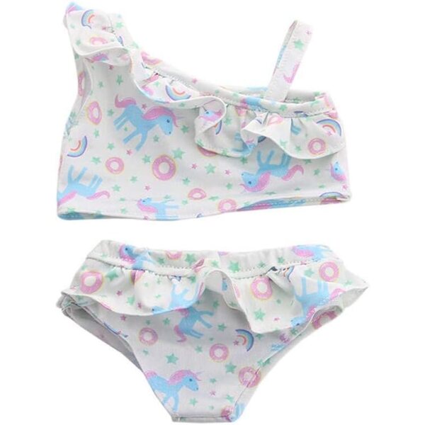 Badeanzug für 46-cm-Puppen mit schulterfreiem Oberteil und Pferdeaufdruck