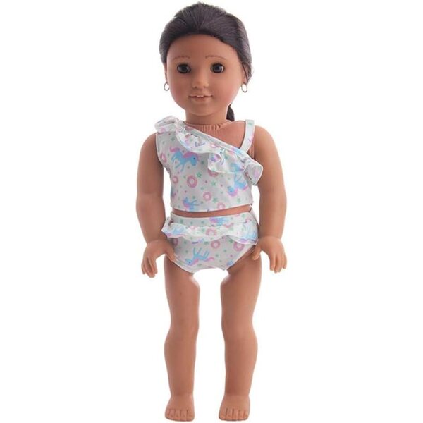 Costume da bagno per bambole da 46 cm con top spalle scoperte e stampa cavalli