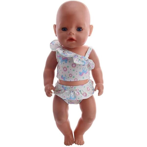 Costume da bagno per bambole da 46 cm con top spalle scoperte e stampa cavalli