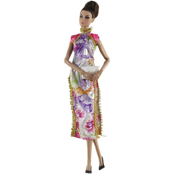 Abito Cheongsam per Bambola 11 Pollici con Pochette Elegante e Accessori Moda