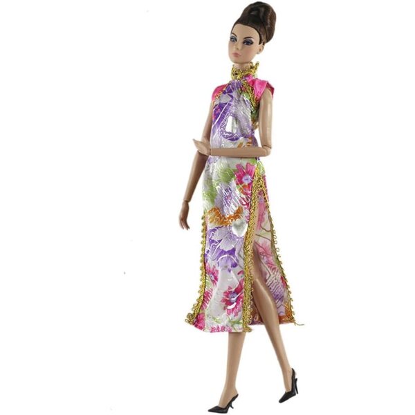 Abito Cheongsam per Bambola 11 Pollici con Pochette Elegante e Accessori Moda