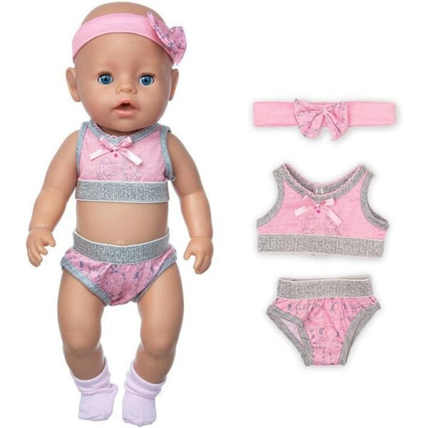 Completo Intimo Rosa per Bambola Americana 46 cm - Canottiera, Slip e Fascia Capelli