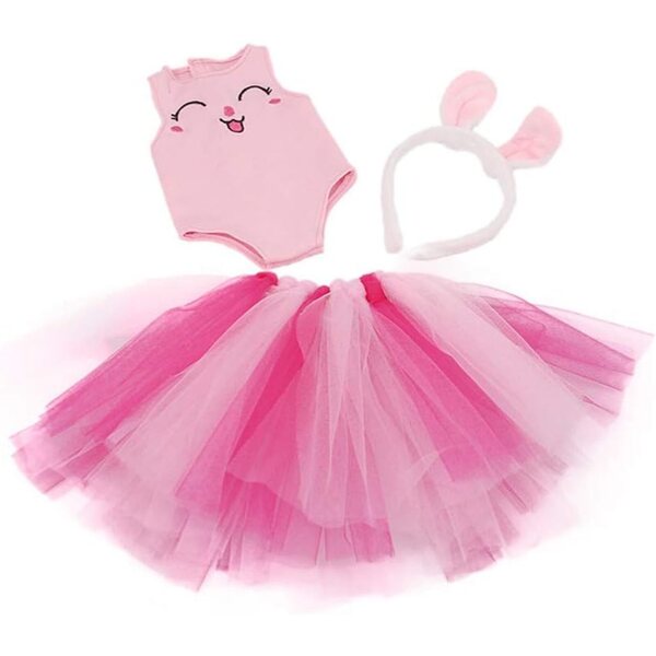 Kleidung für 46-cm-Puppen – lässiges rosa Outfit mit Spitzenrock und Hasen-Stirnband