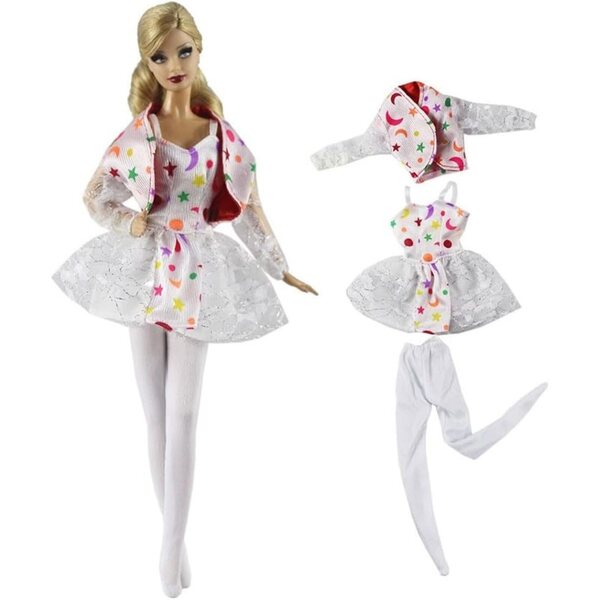 Kleidung für 30-cm-Puppen – Mantel mit Sternen und Mond, Tutu und lässige Leggings