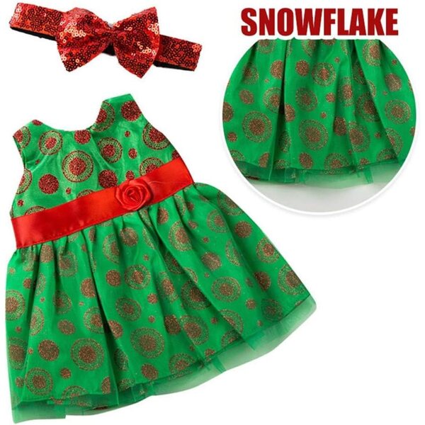 Grünes Kleid für 46-cm-Puppe mit Spitzenrock und Stirnband mit Schleife
