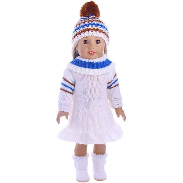 Abito Maglia per Bambola Americana 46 cm con Cappello e Sciarpa Bianco