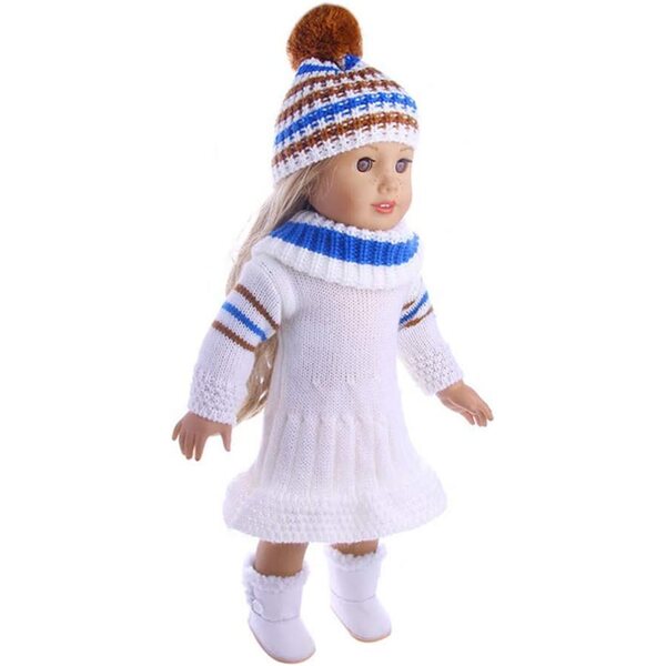 Abito Maglia per Bambola Americana 46 cm con Cappello e Sciarpa Bianco