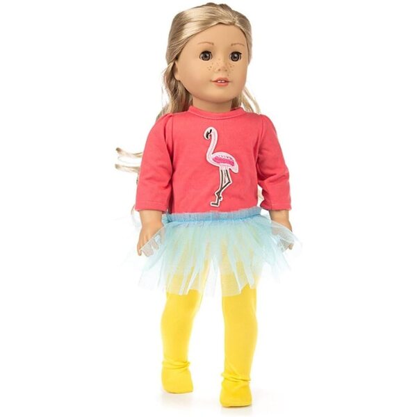 Flamingo-Kleid und Leggings für amerikanische Puppen 46 cm – Freizeitkleidung