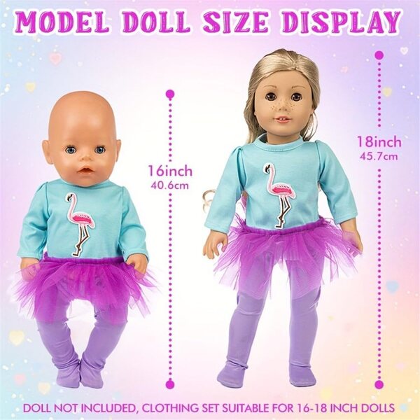 Flamingo-Kleid und Leggings für amerikanische Puppen 46 cm – Freizeitkleidung