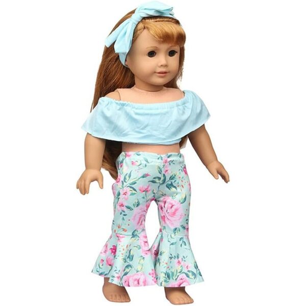 Kleidung für amerikanische Puppen 46 cm – schulterfreies Oberteil und ausgestellte Hose mit Band