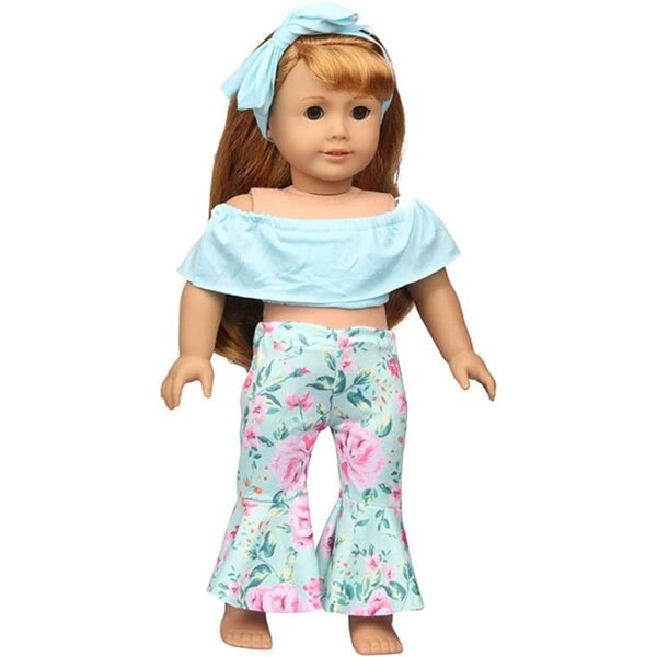 Kleidung für amerikanische Puppen 46 cm – schulterfreies Oberteil und ausgestellte Hose mit Band
