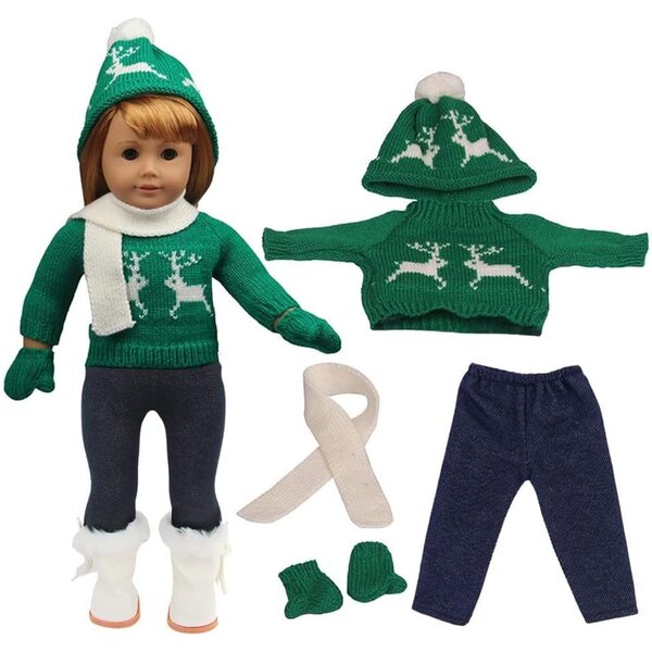 Set vestiti natalizi Uteruik per bambola americana 46 cm con maglione e accessori