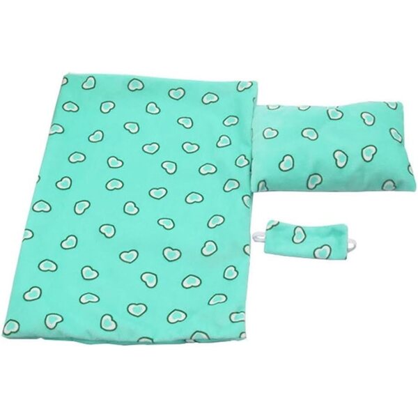 Bettwäscheset für 45 cm große Puppen mit Schlafsack, Kissen und grüner Maske