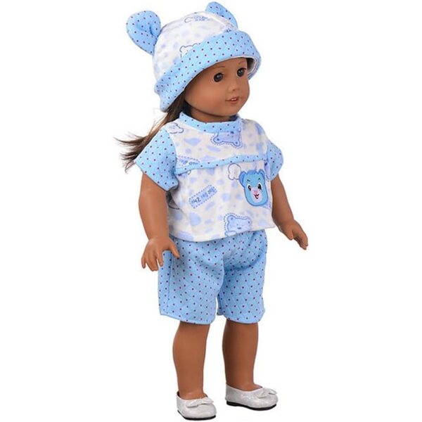Kleidung für amerikanische Puppen 46 cm – Oberteil, Shorts und blaue Bärenmütze