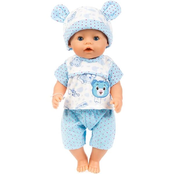 Kleidung für amerikanische Puppen 46 cm – Oberteil, Shorts und blaue Bärenmütze