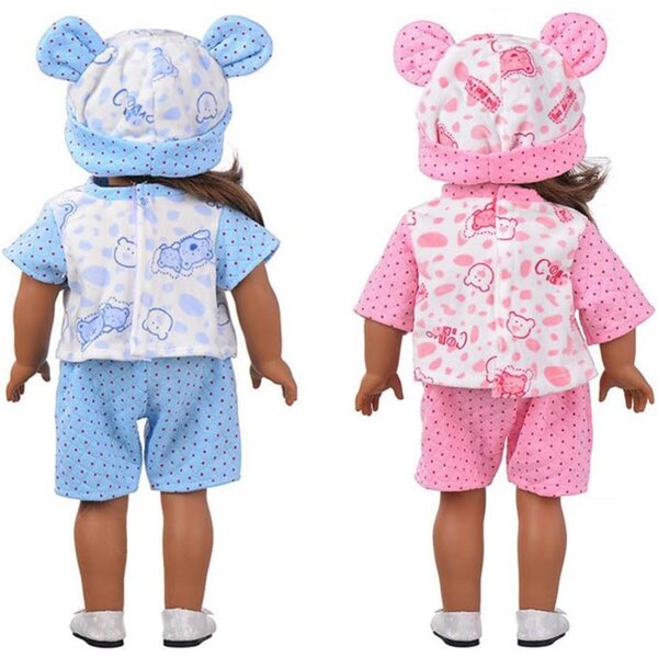 Kleidung für amerikanische Puppen 46 cm – Oberteil, Shorts und blaue Bärenmütze