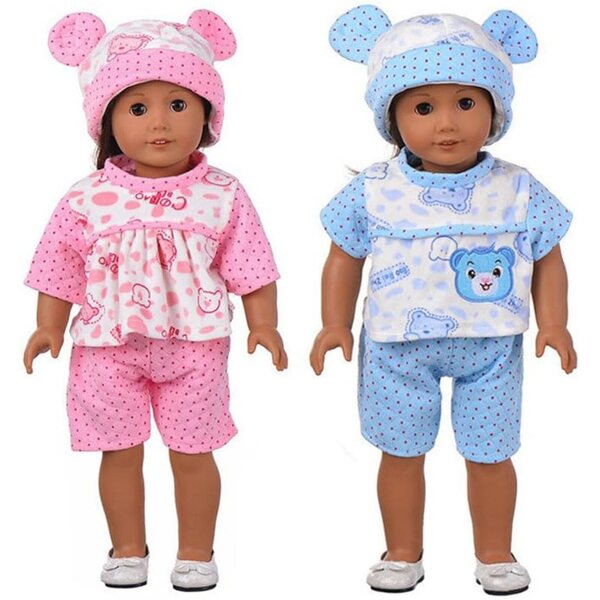 Kleidung für amerikanische Puppen 46 cm – Oberteil, Shorts und blaue Bärenmütze