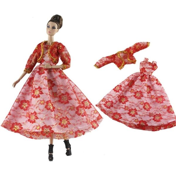 Abito Rosso in Pizzo per Bambola 30 cm con Cappotto - Abbigliamento Casual BJD 1/6