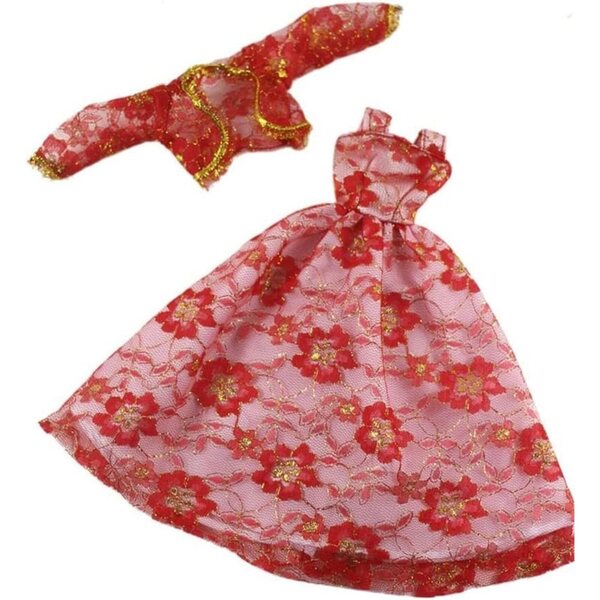 Abito Rosso in Pizzo per Bambola 30 cm con Cappotto - Abbigliamento Casual BJD 1/6