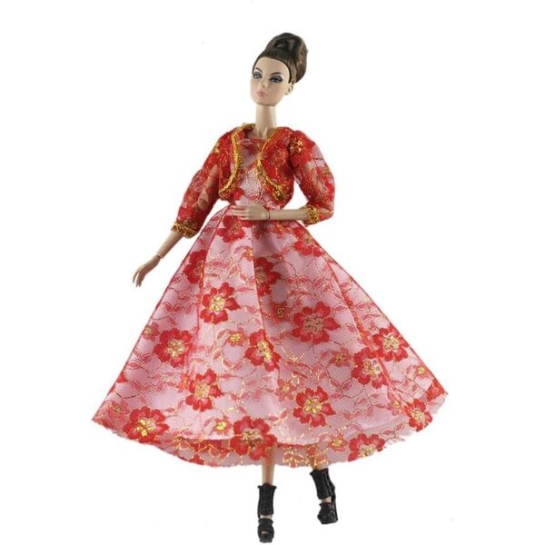 Abito Rosso in Pizzo per Bambola 30 cm con Cappotto - Abbigliamento Casual BJD 1/6