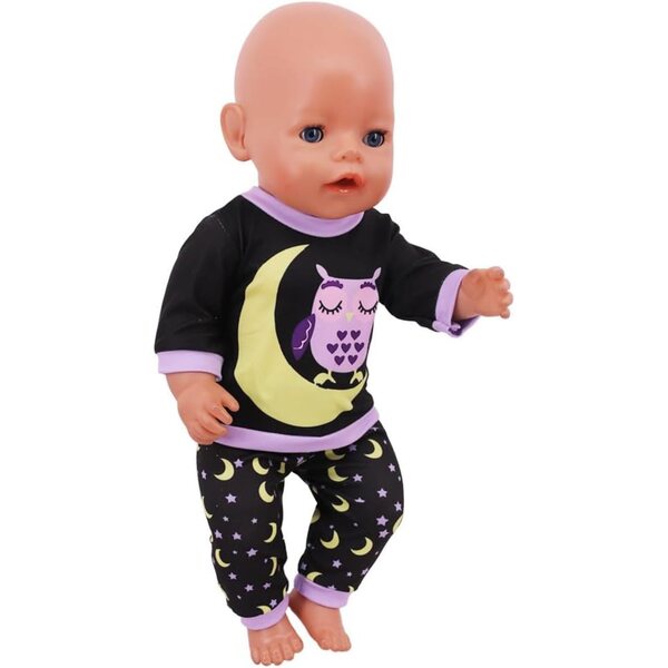American Doll Pyjama-Set 46 cm – Oberteil und Hose mit Eulen- und Mond-Aufdruck