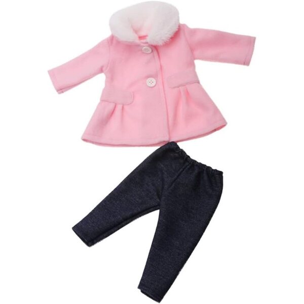 Rosa lässiges Winteroutfit für amerikanische Puppen 46 cm – Set aus Mantel und Hose