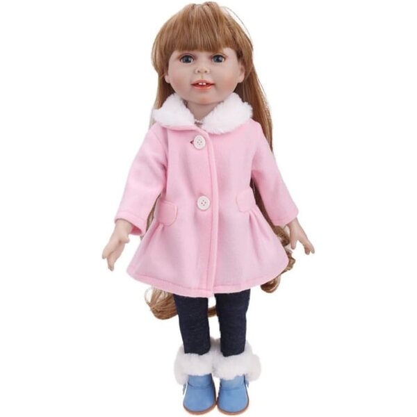 Rosa lässiges Winteroutfit für amerikanische Puppen 46 cm – Set aus Mantel und Hose