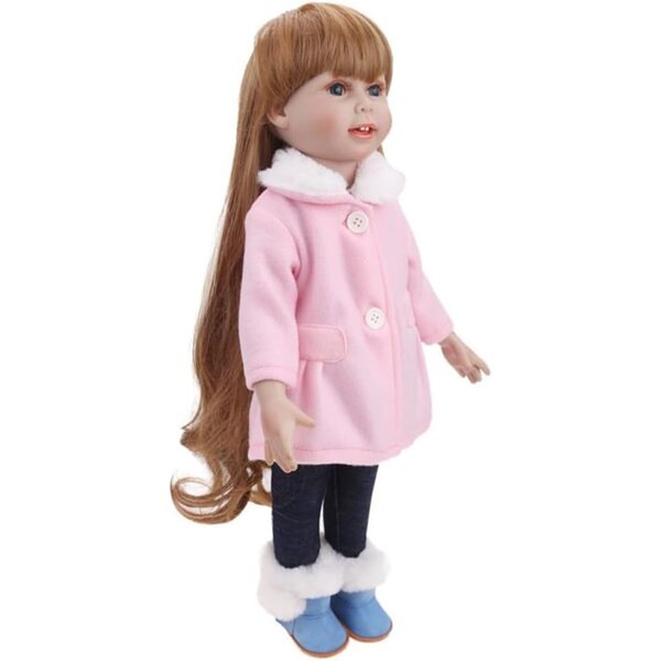 Rosa lässiges Winteroutfit für amerikanische Puppen 46 cm – Set aus Mantel und Hose