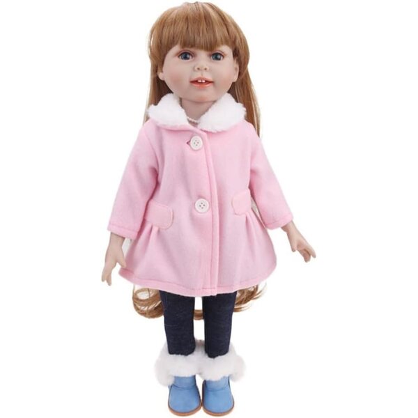 Rosa lässiges Winteroutfit für amerikanische Puppen 46 cm – Set aus Mantel und Hose