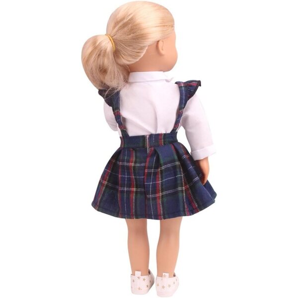 Bekleidungsset für American Doll 46 cm – Karierter Rock und Hemd mit Fliege
