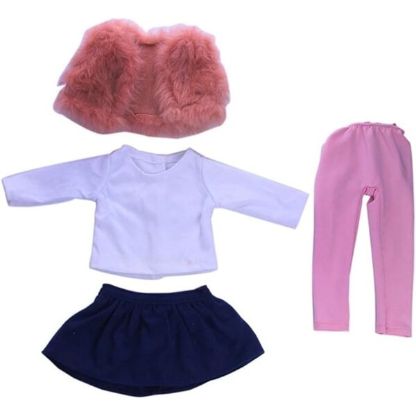 Bekleidungsset für American Doll 46 cm – Oberteil, Rock, Hose und Plüschweste