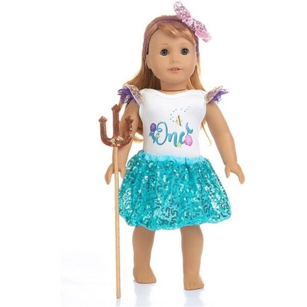 Kleidung für amerikanische Puppen 46 cm – Körper, Paillettenrock und Stirnband mit Schleife