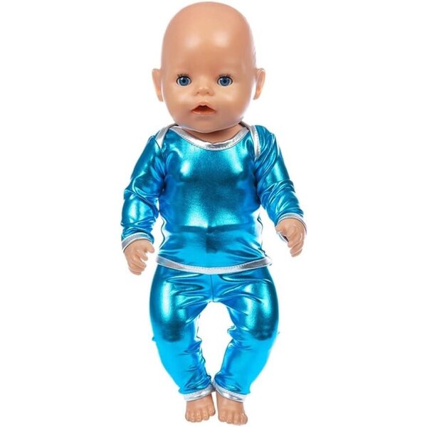 Kleidung für amerikanische Puppen 46 cm – blaues Oberteil mit langen Ärmeln und Freizeithosen