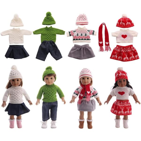 Set 4 Abiti Maglia per Bambole Americane 45 cm con Cappello e Accessori