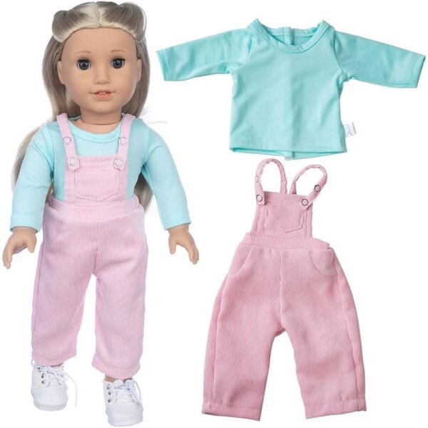 Freizeitkleidung für amerikanische Puppen 46 cm – Uteruik-T-Shirt und Latzhose