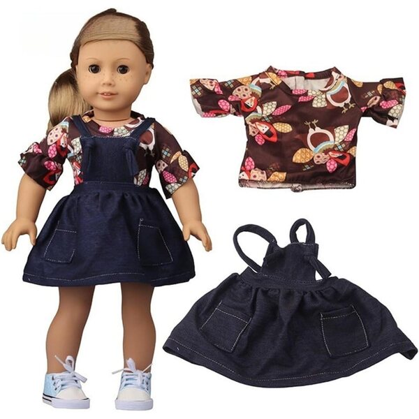 Kleidungsset für American Doll 46 cm – Jeansrock und kurzärmeliges T-Shirt