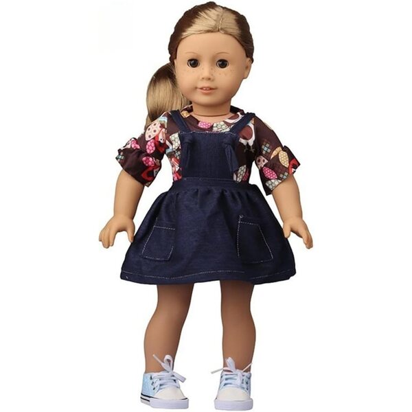 Kleidungsset für American Doll 46 cm – Jeansrock und kurzärmeliges T-Shirt
